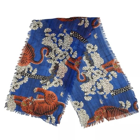 Gucci Multicolor Silk Blend Bengal Tiger Print Scarf in Box - Picture 4 of 6